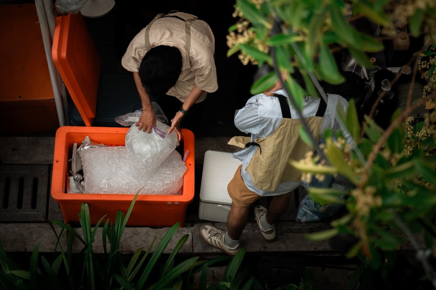 Product being packed into chilled storage containers in a cold store