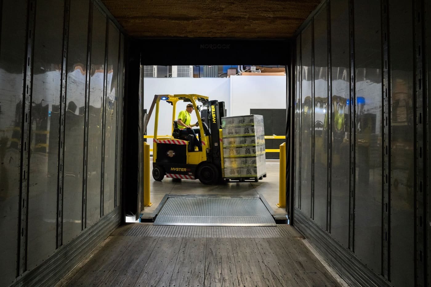 Goods being loaded for delivery at a distribution point
