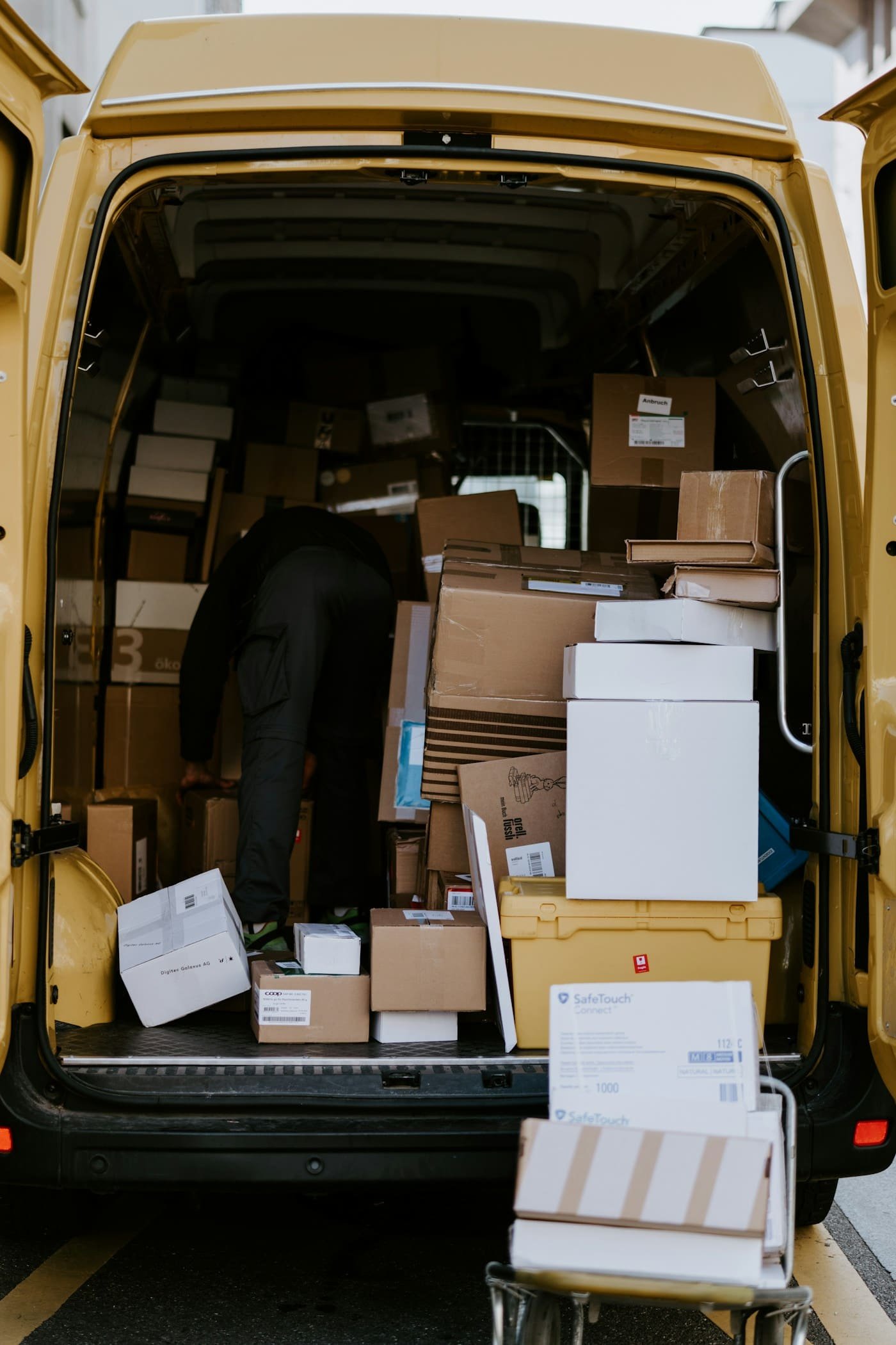 Packed boxes loaded ready for a delivery run